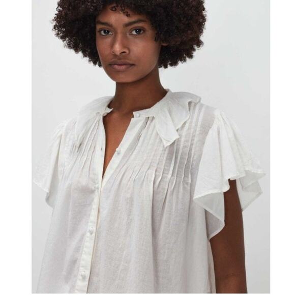 7 FOR ALL MANKIND Women's Peter Pan Collar Ruffle Top Size S In White - Picture 2 of 13